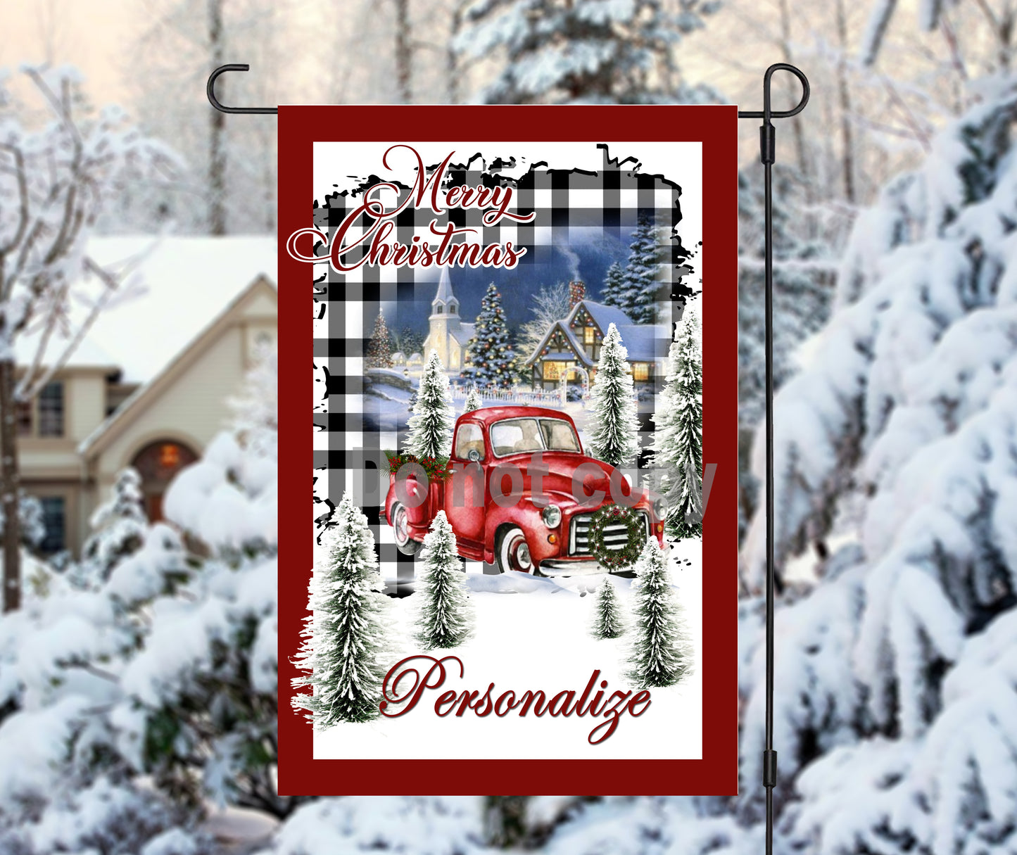 Garden flag Christmas - Red Christmas truck