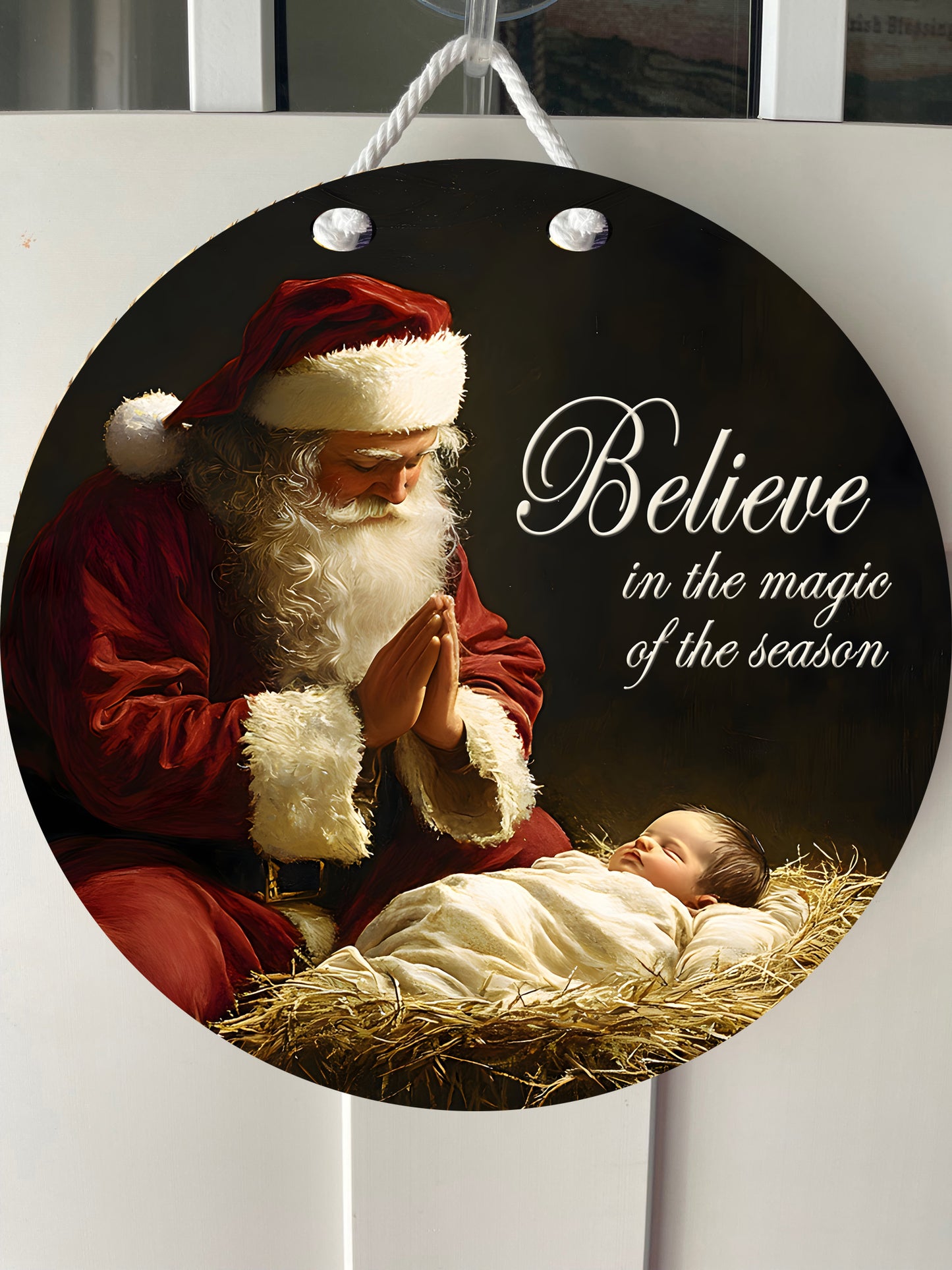 12" door hanger - Santa with Baby Jesus