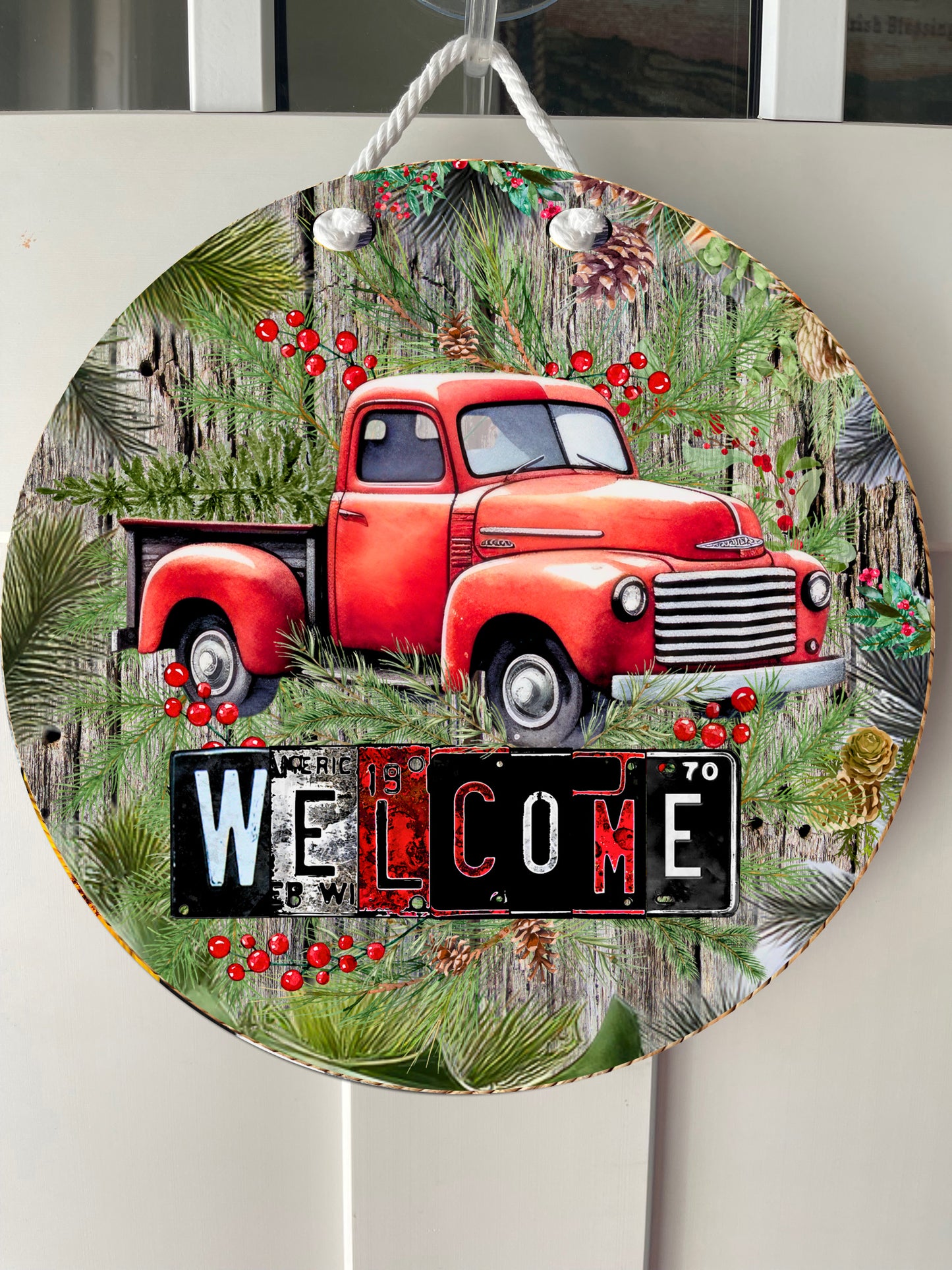 12" door hanger - Christmas Truck with License Plates