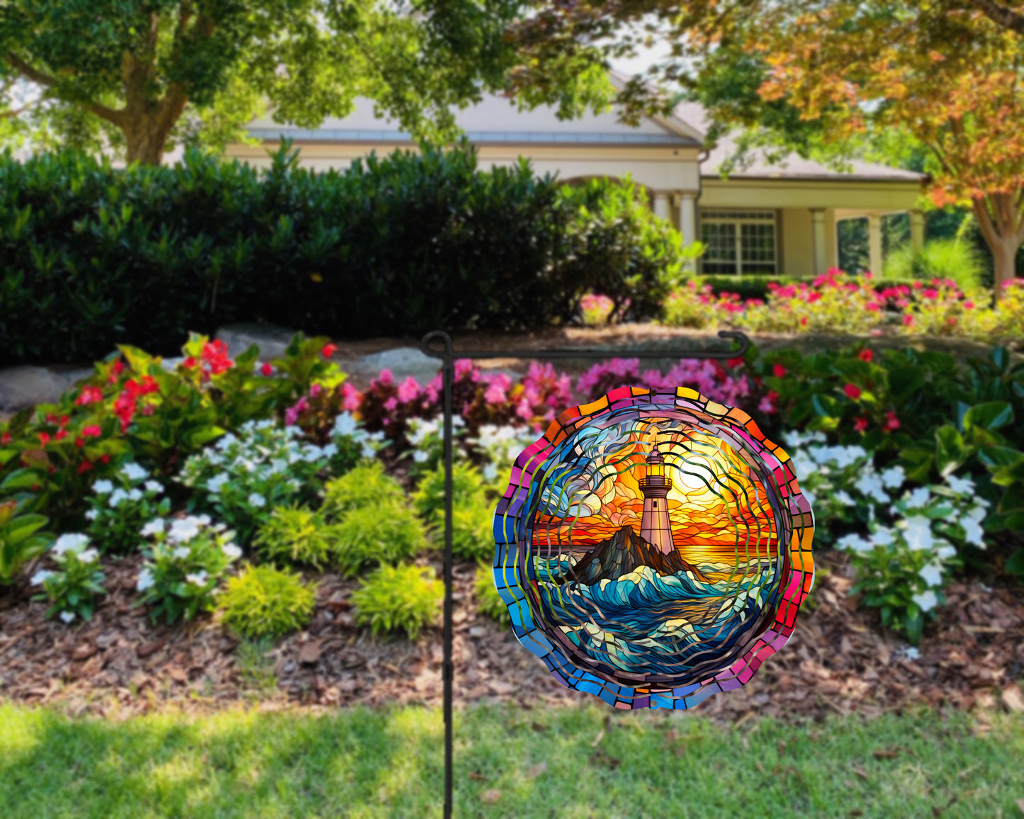 Wind Spinner Stained glass lighthouse ~ Outdoor decoration
