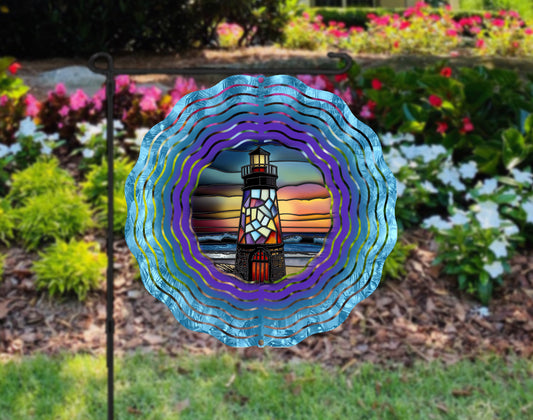 Wind Spinner Stained Glass Light House  ~ Outdoor decoration