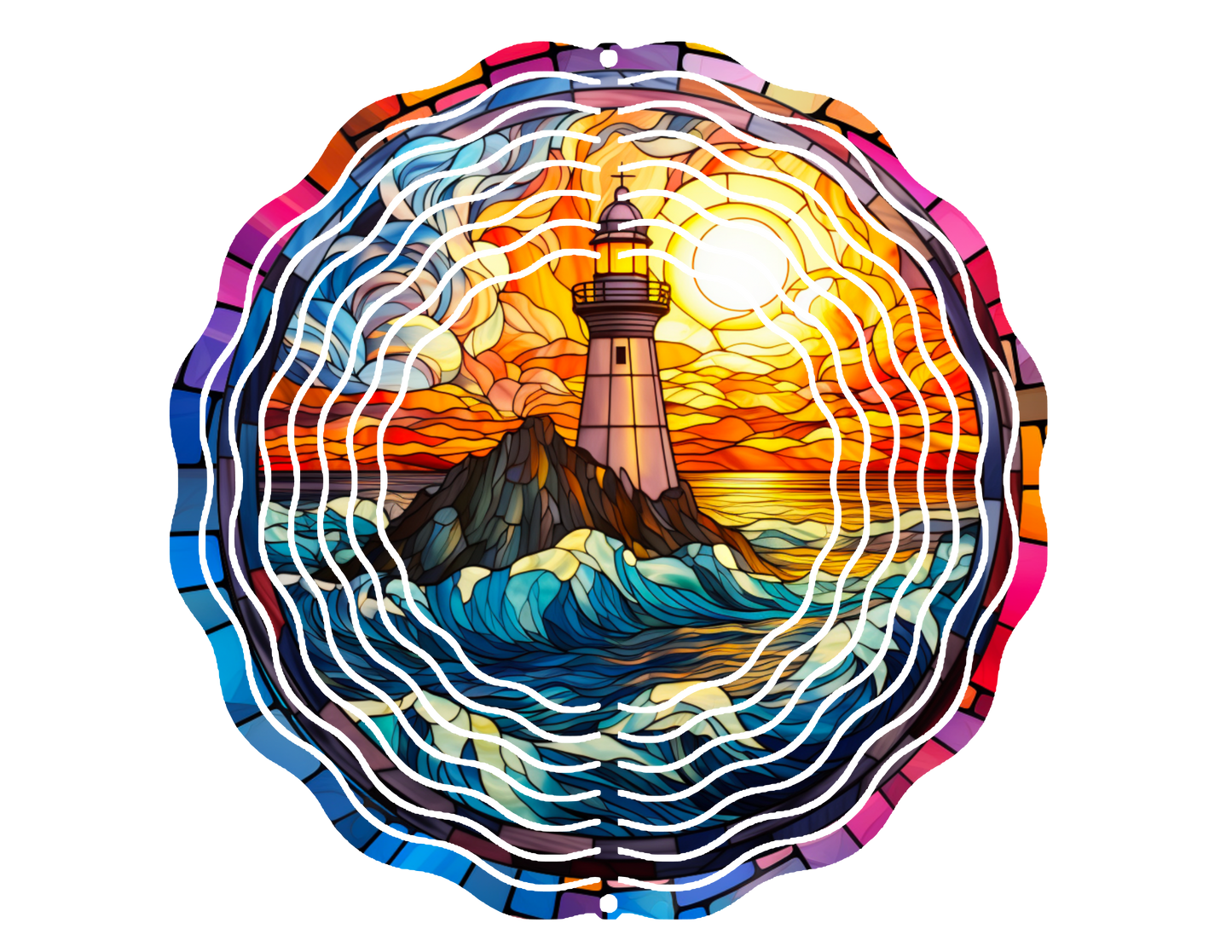 Wind Spinner Stained glass lighthouse ~ Outdoor decoration