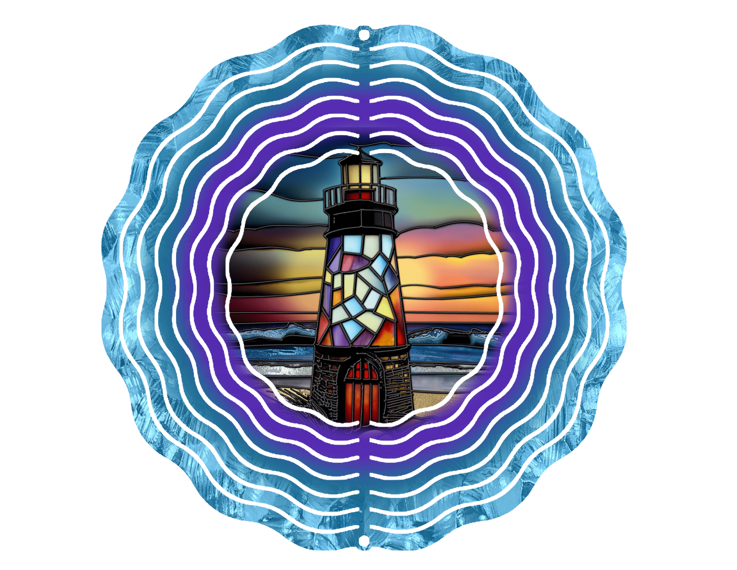 Wind Spinner Stained Glass Light House Blue  ~ Outdoor decoration